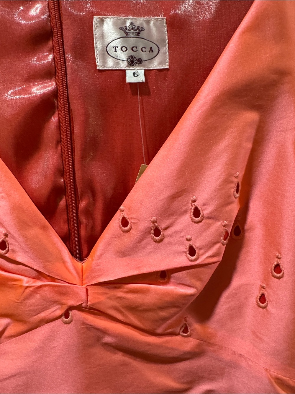 Tocca Peach Embellished Garjered V-Neck Cocktail Dress - Picture 3 of 3